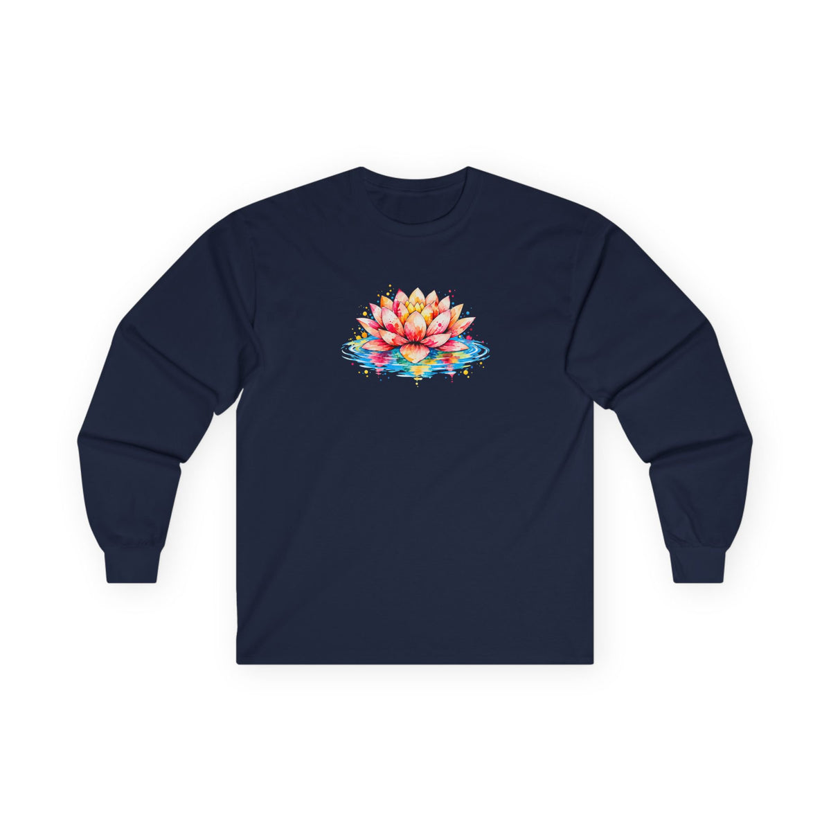 Watercolor Lotus Long Sleeve Tee Navy Long-sleeve