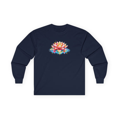 Watercolor Lotus Long Sleeve Tee Navy Long-sleeve