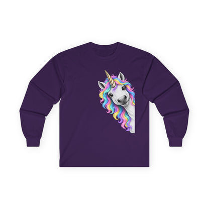 Peeking Unicorn Long Sleeve Tee Purple Long-sleeve