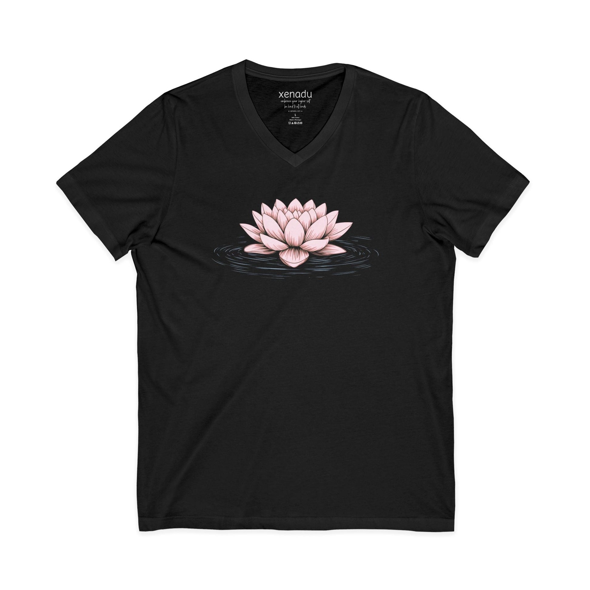 Pink Floating Lotus V-Neck Tee Black V-neck