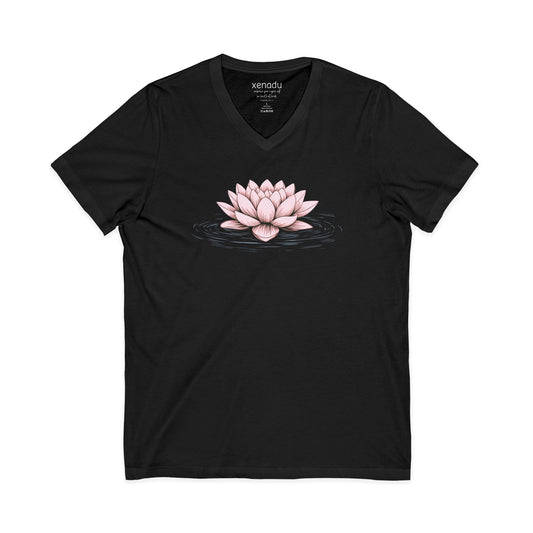 Pink Floating Lotus V-Neck Tee Black V-neck