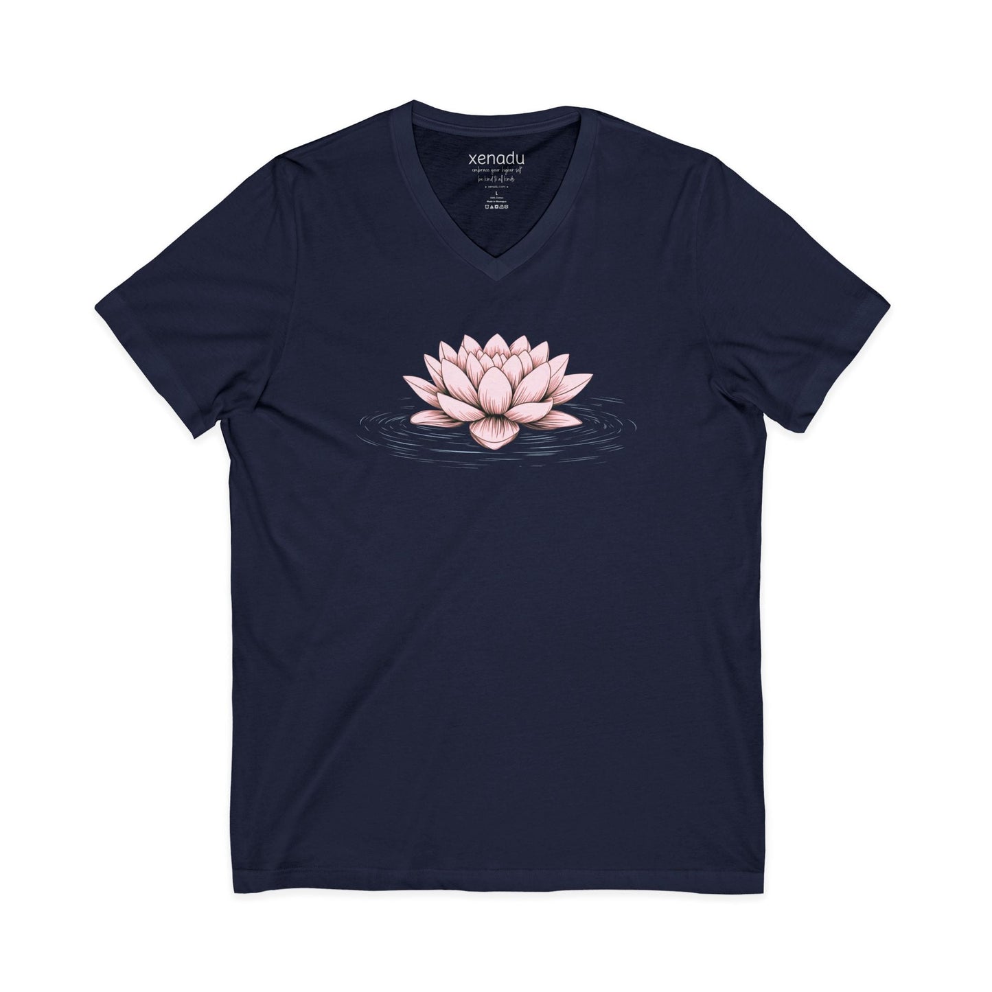 Pink Floating Lotus V-Neck Tee Navy V-neck