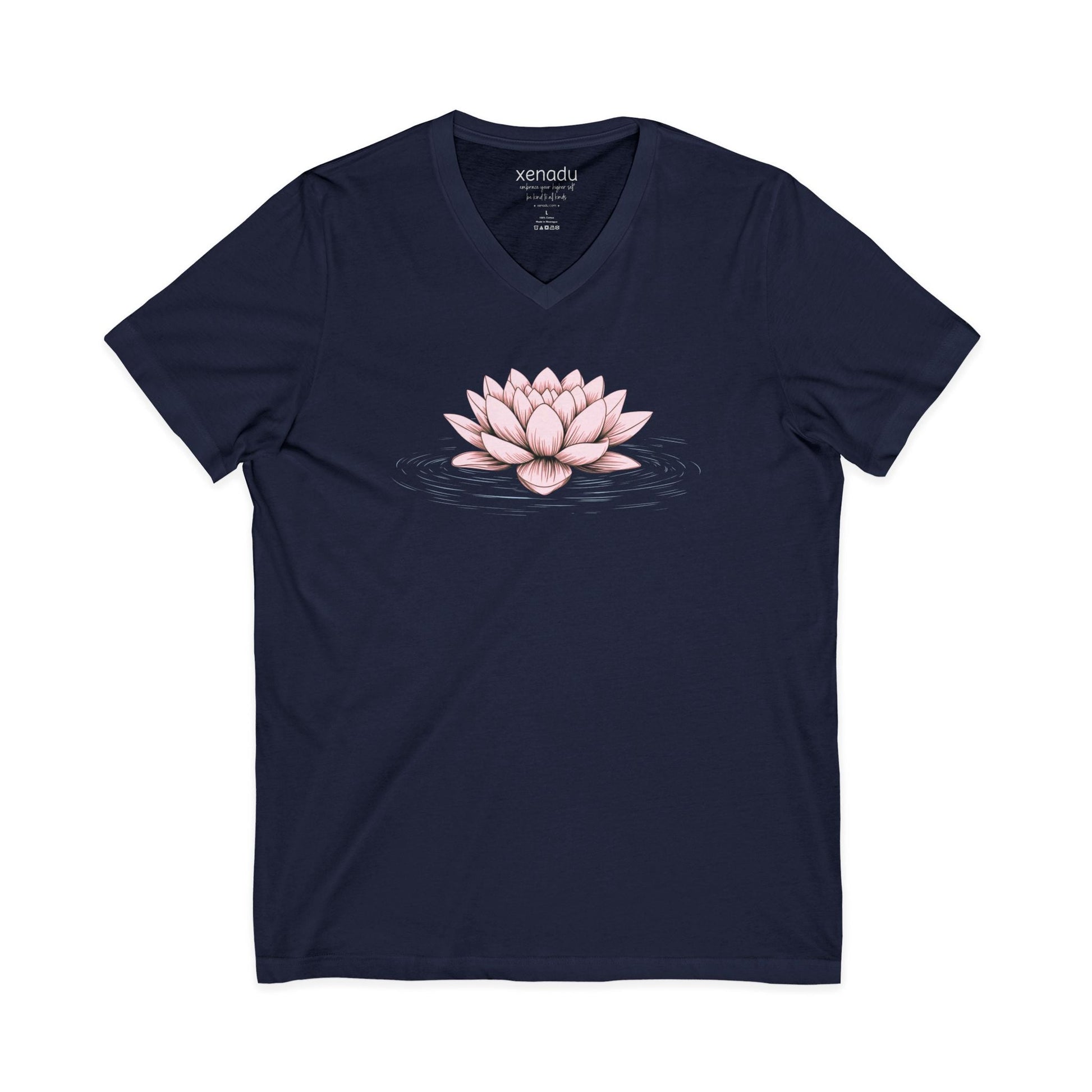 Pink Floating Lotus V-Neck Tee Navy V-neck