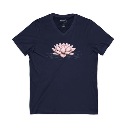 Pink Floating Lotus V-Neck Tee Navy V-neck