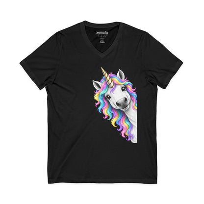 Peeking Unicorn V-Neck Tee Black V-neck