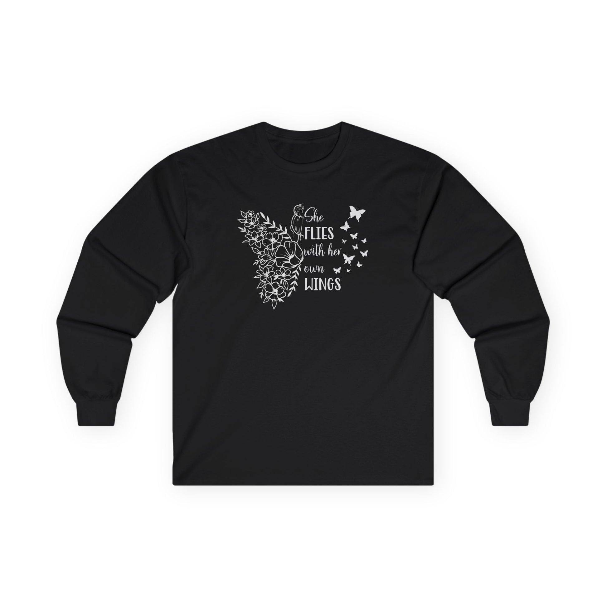 With Her Own Wings Long Sleeve Tee Black Long-sleeve