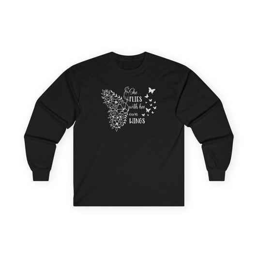 With Her Own Wings Long Sleeve Tee Black Long-sleeve