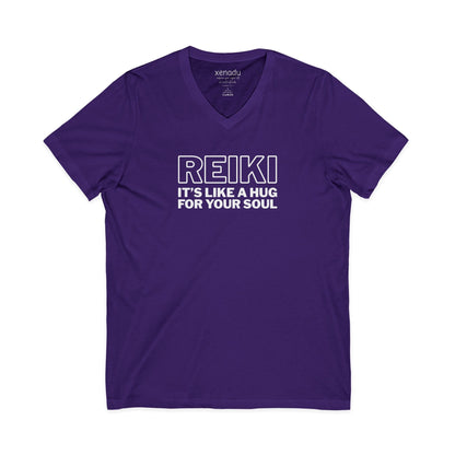 Reiki is Like a Hug V-Neck Tee Purple V-neck