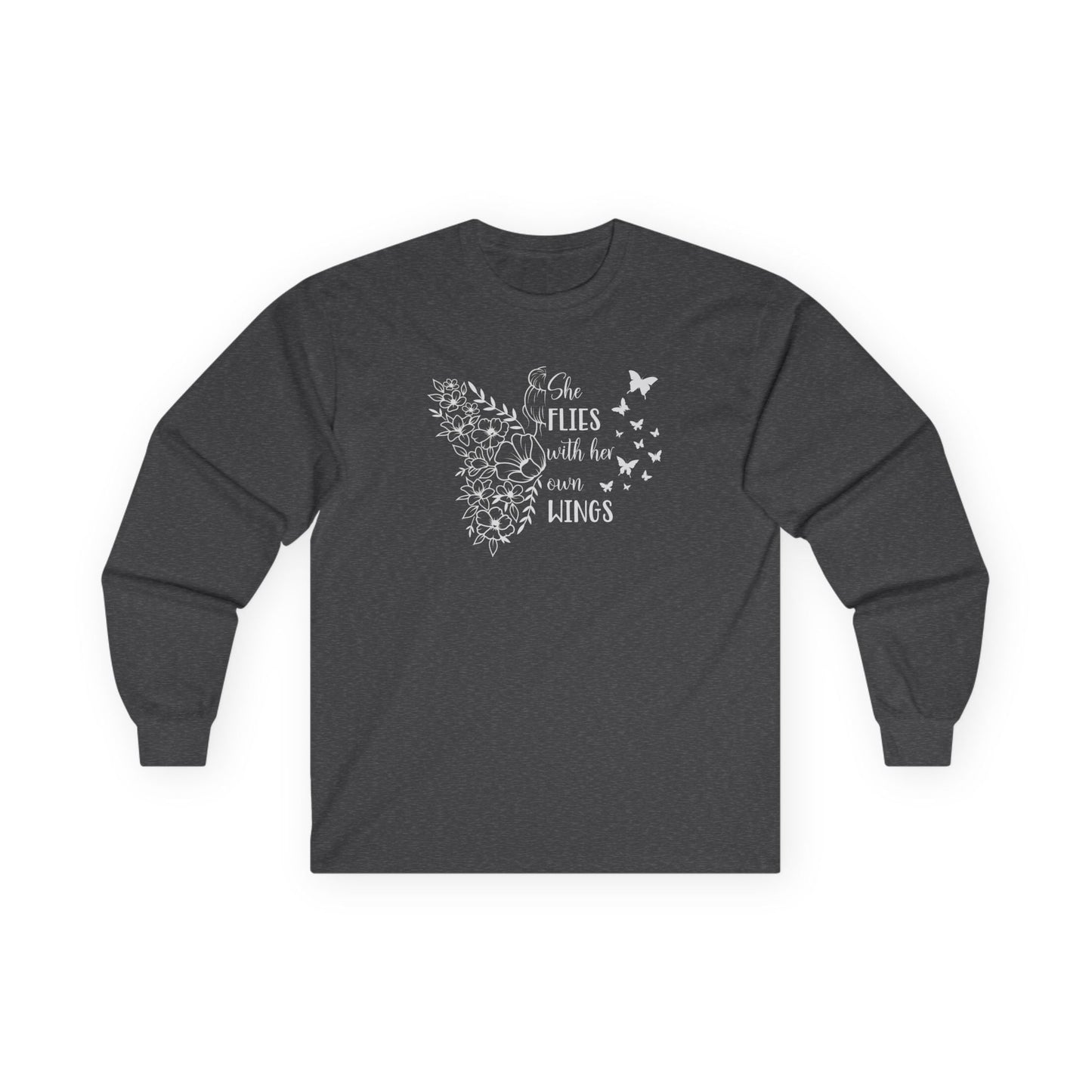 With Her Own Wings Long Sleeve Tee Dark Heather Grey Long-sleeve
