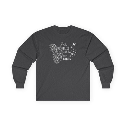 With Her Own Wings Long Sleeve Tee Dark Heather Grey Long-sleeve
