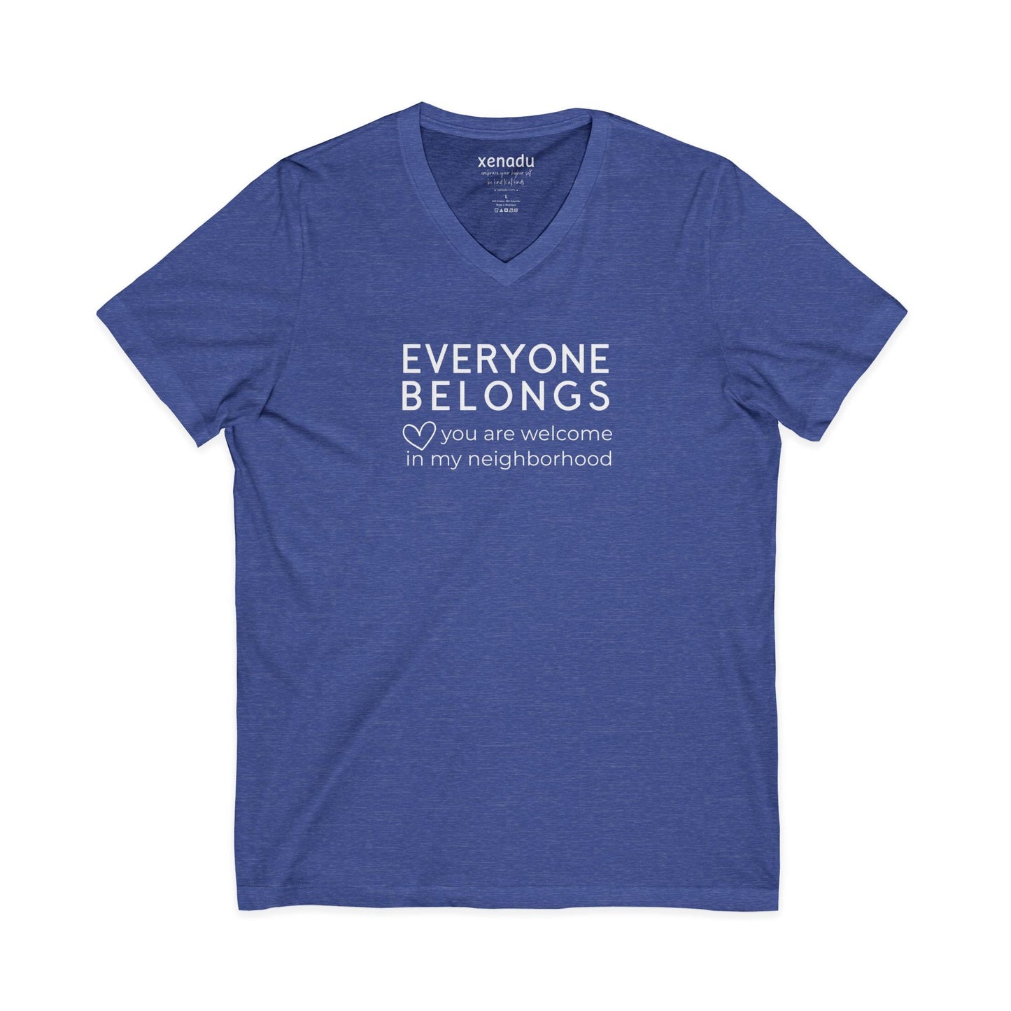 Everyone Belongs V-Neck Tee Heather True Royal V-neck