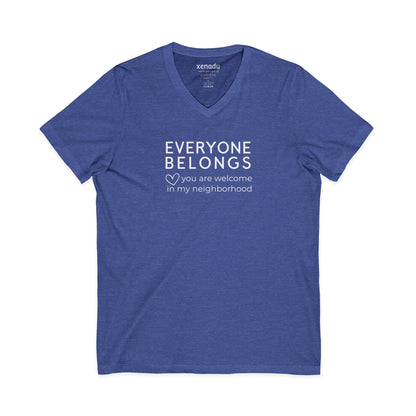 Everyone Belongs V-Neck Tee Heather True Royal V-neck
