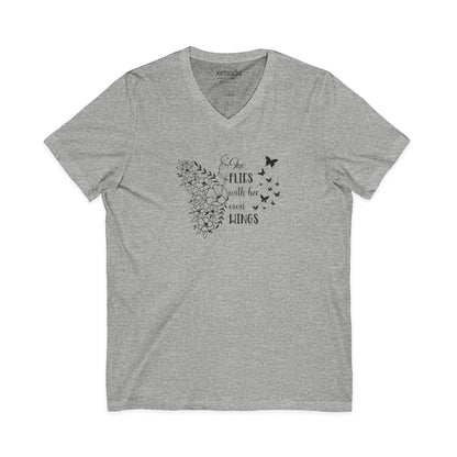 With Her Own Wings V-Neck Tee Athletic Heather Grey V-neck