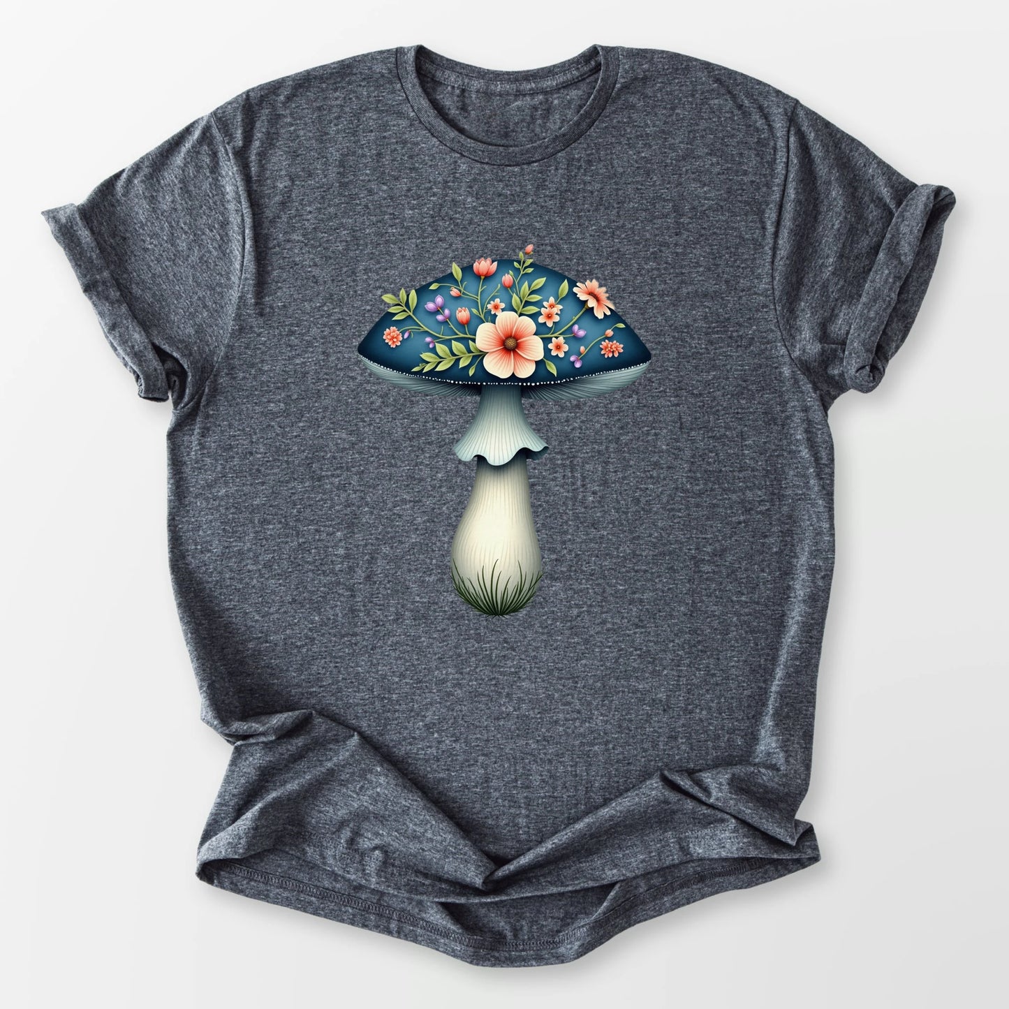 Boho Mushroom Blooms Tee Dark Heather Grey T-Shirt