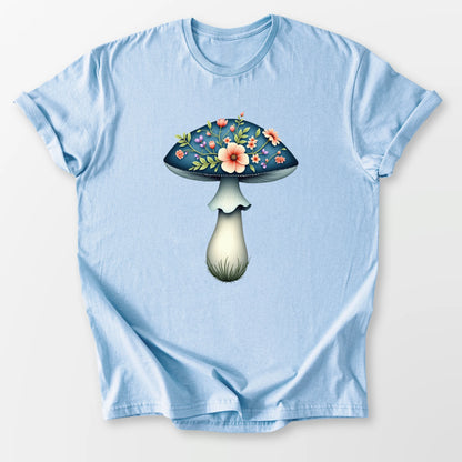 Boho Mushroom Blooms Tee Light Blue T-Shirt