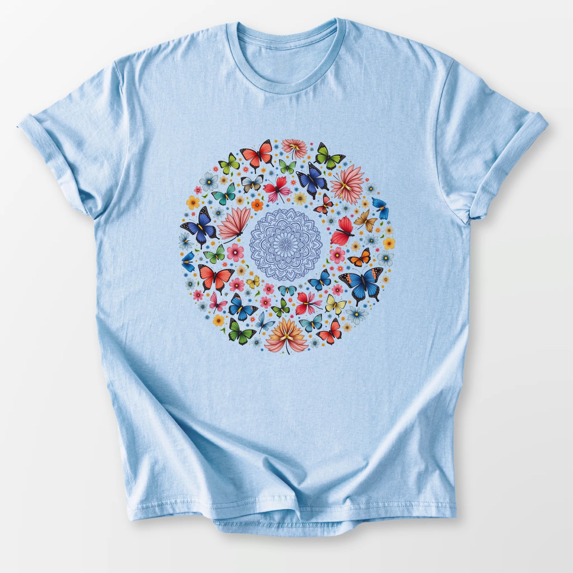Bright Butterfly Mandala Tee Light Blue T-Shirt