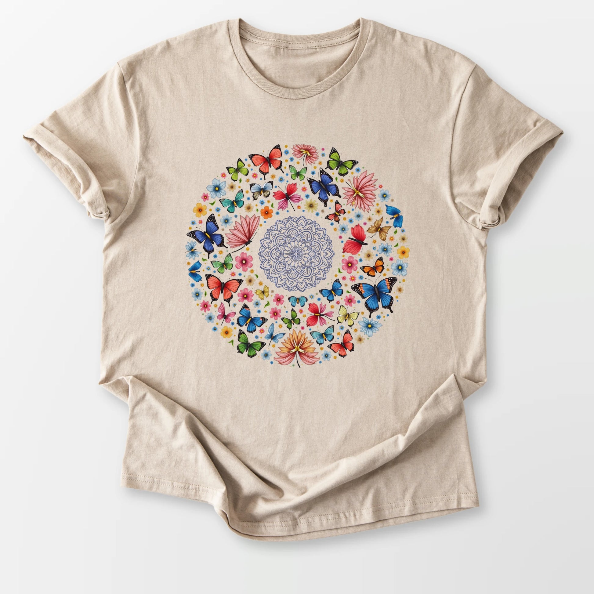 Bright Butterfly Mandala Tee Sand T-Shirt