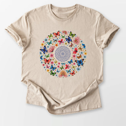 Bright Butterfly Mandala Tee Sand T-Shirt