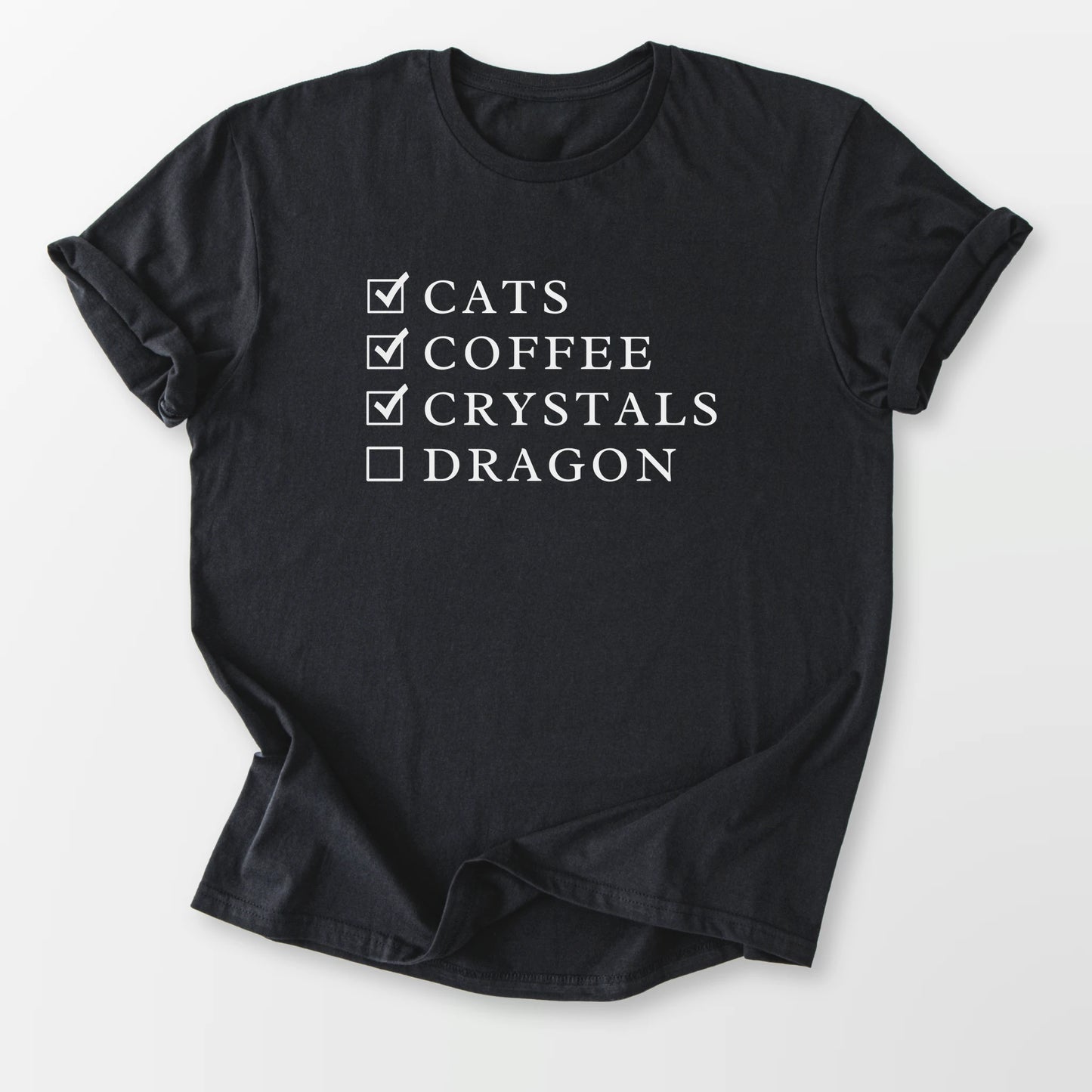 Cats Coffee Crystals Dragon Tee Black T-Shirt