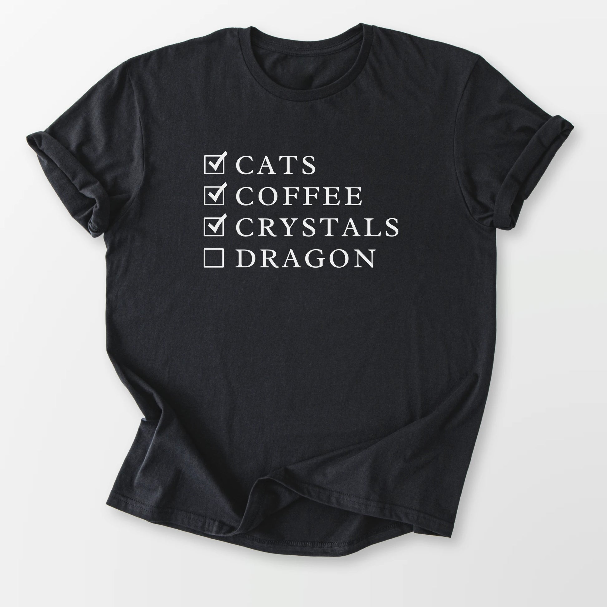 Cats Coffee Crystals Dragon Tee Black T-Shirt