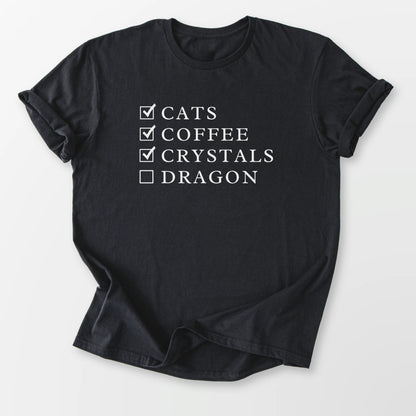 Cats Coffee Crystals Dragon Tee Black T-Shirt