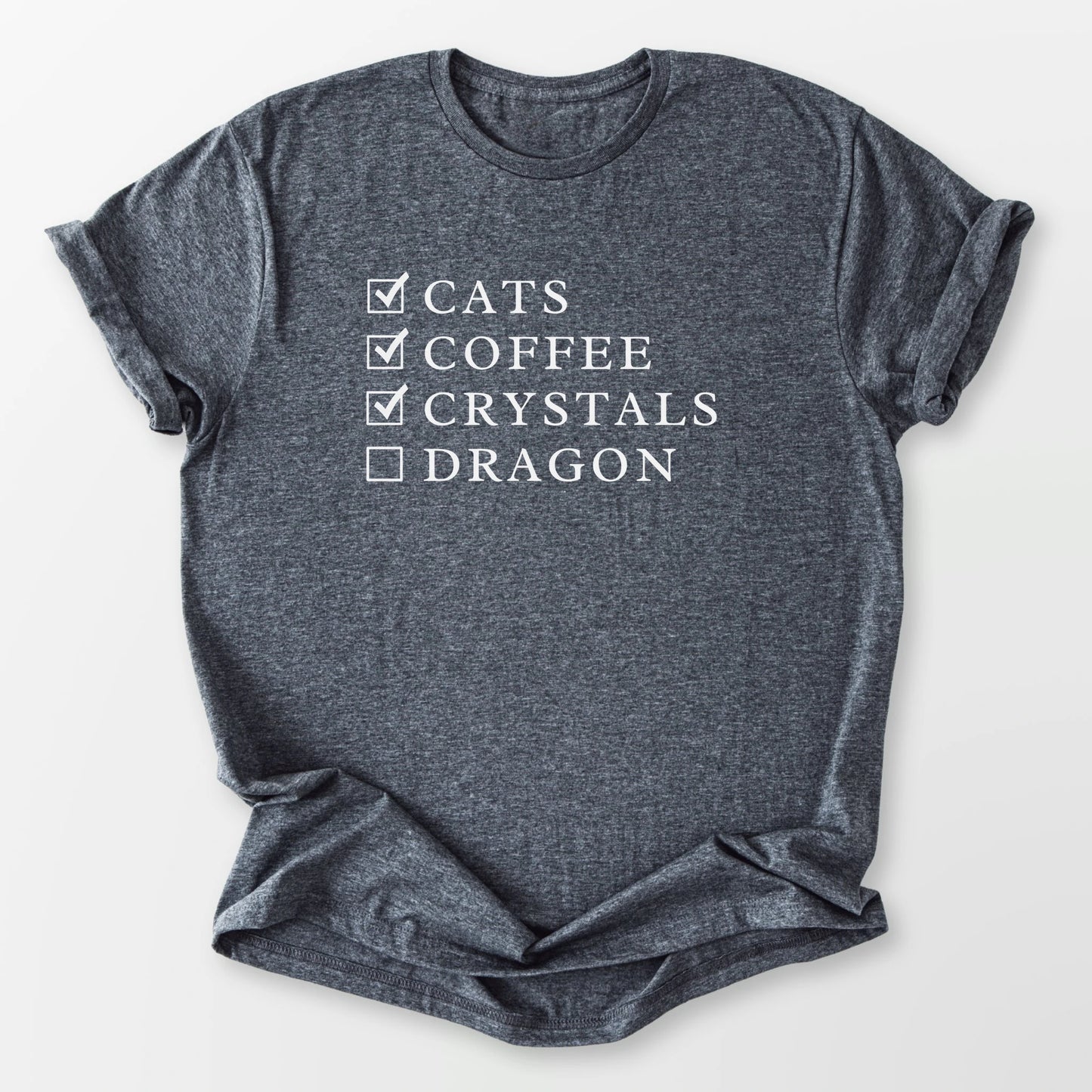 Cats Coffee Crystals Dragon Tee Dark Heather Grey T-Shirt
