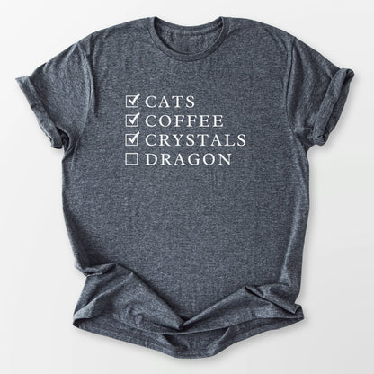 Cats Coffee Crystals Dragon Tee Dark Heather Grey T-Shirt