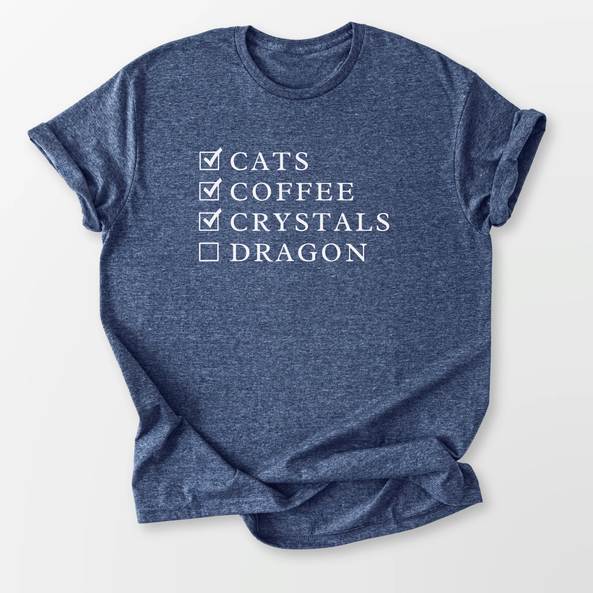 Cats Coffee Crystals Dragon Tee Heather Navy T-Shirt