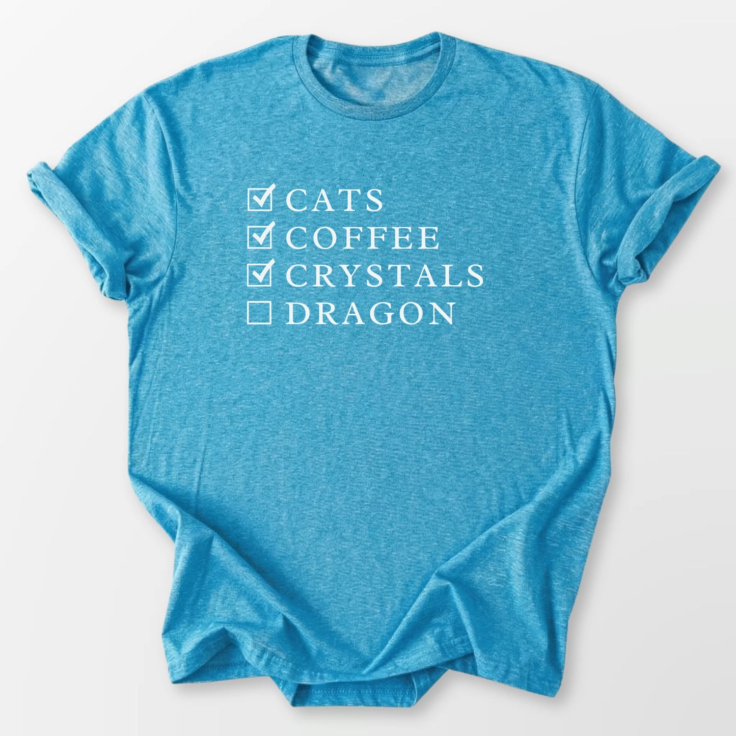 Cats Coffee Crystals Dragon Tee Heather Sapphire T-Shirt