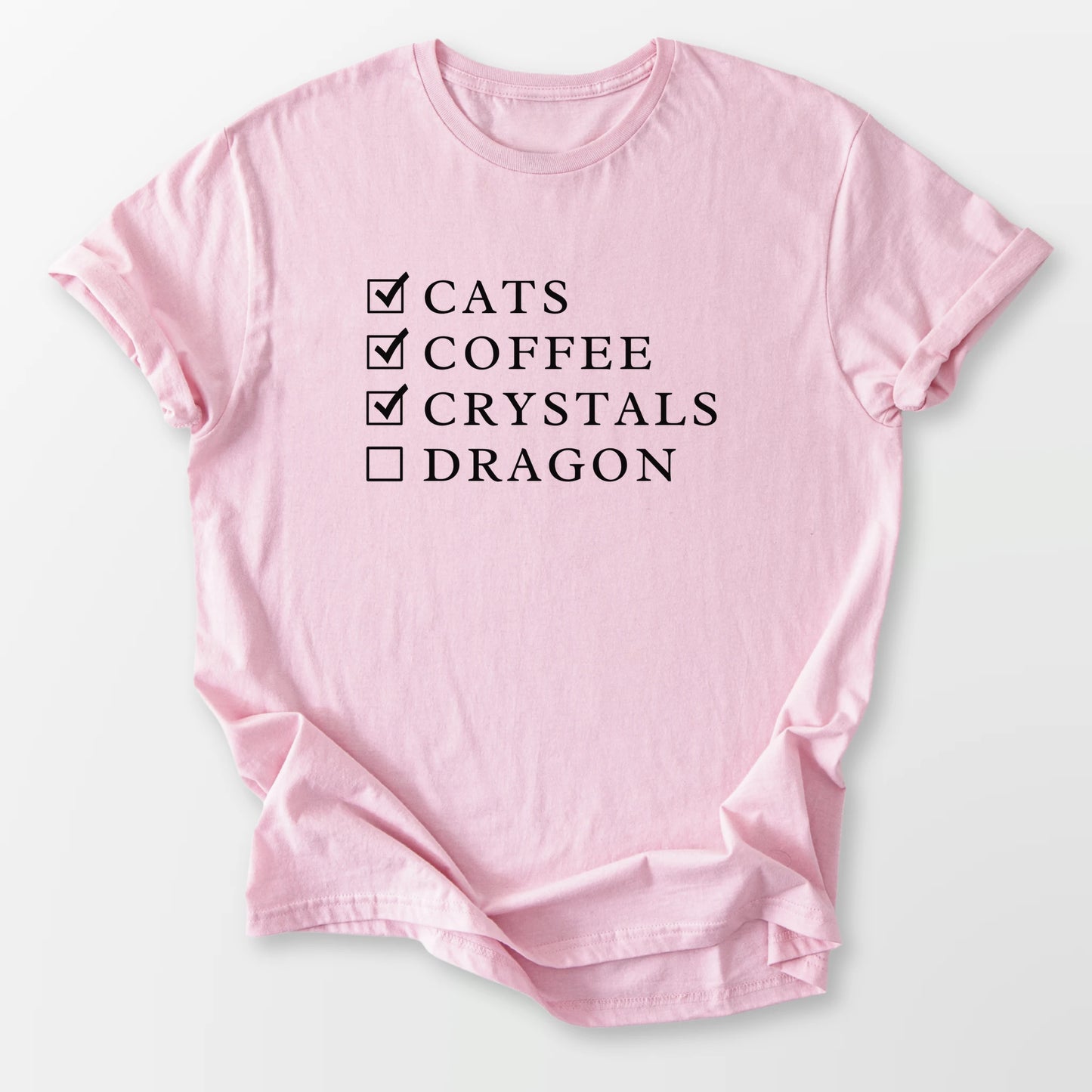 Cats Coffee Crystals Dragon Tee Light Pink T-Shirt