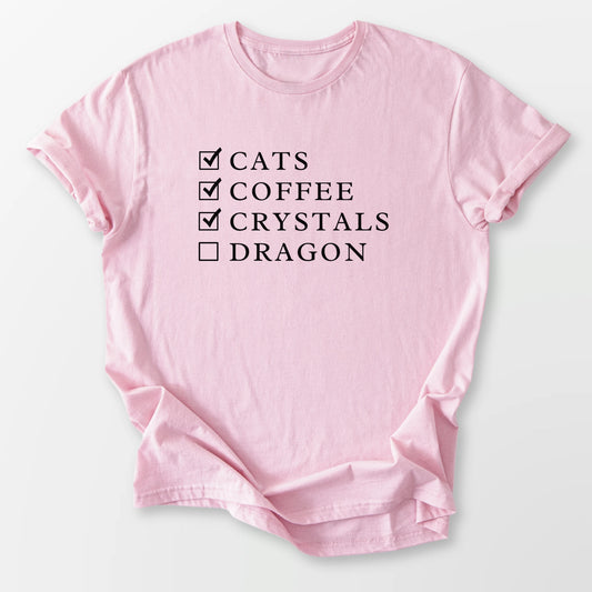 Cats Coffee Crystals Dragon Tee Light Pink T-Shirt