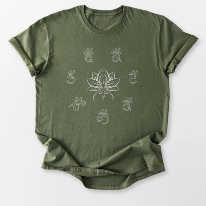 Chakras and Lotus Tee Military Green T-Shirt