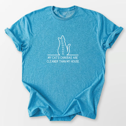 Clean Cat Chakras Tee Heather Sapphire T-Shirt