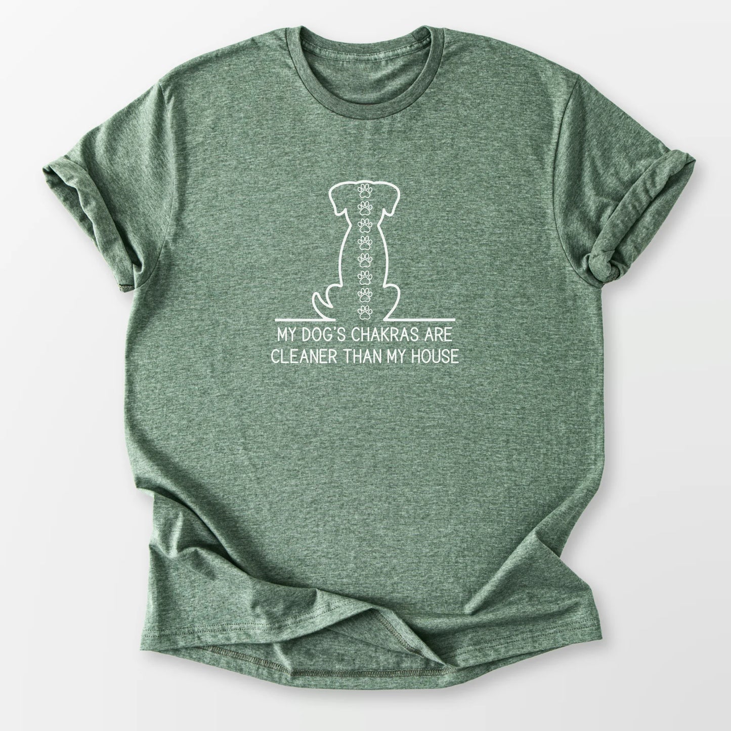 Clean Dog Chakras Tee Heather Military Green T-Shirt