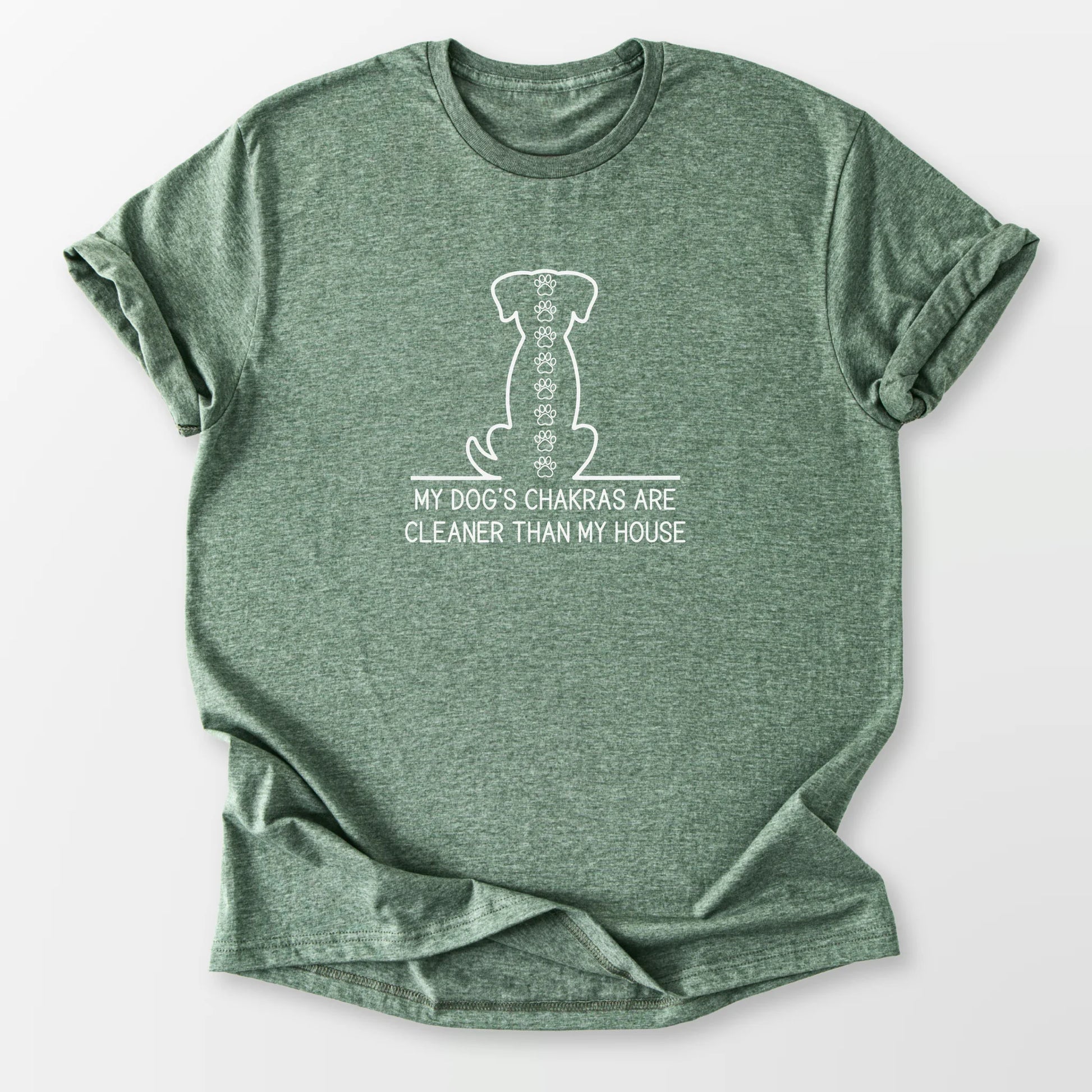 Clean Dog Chakras Tee Heather Military Green T-Shirt