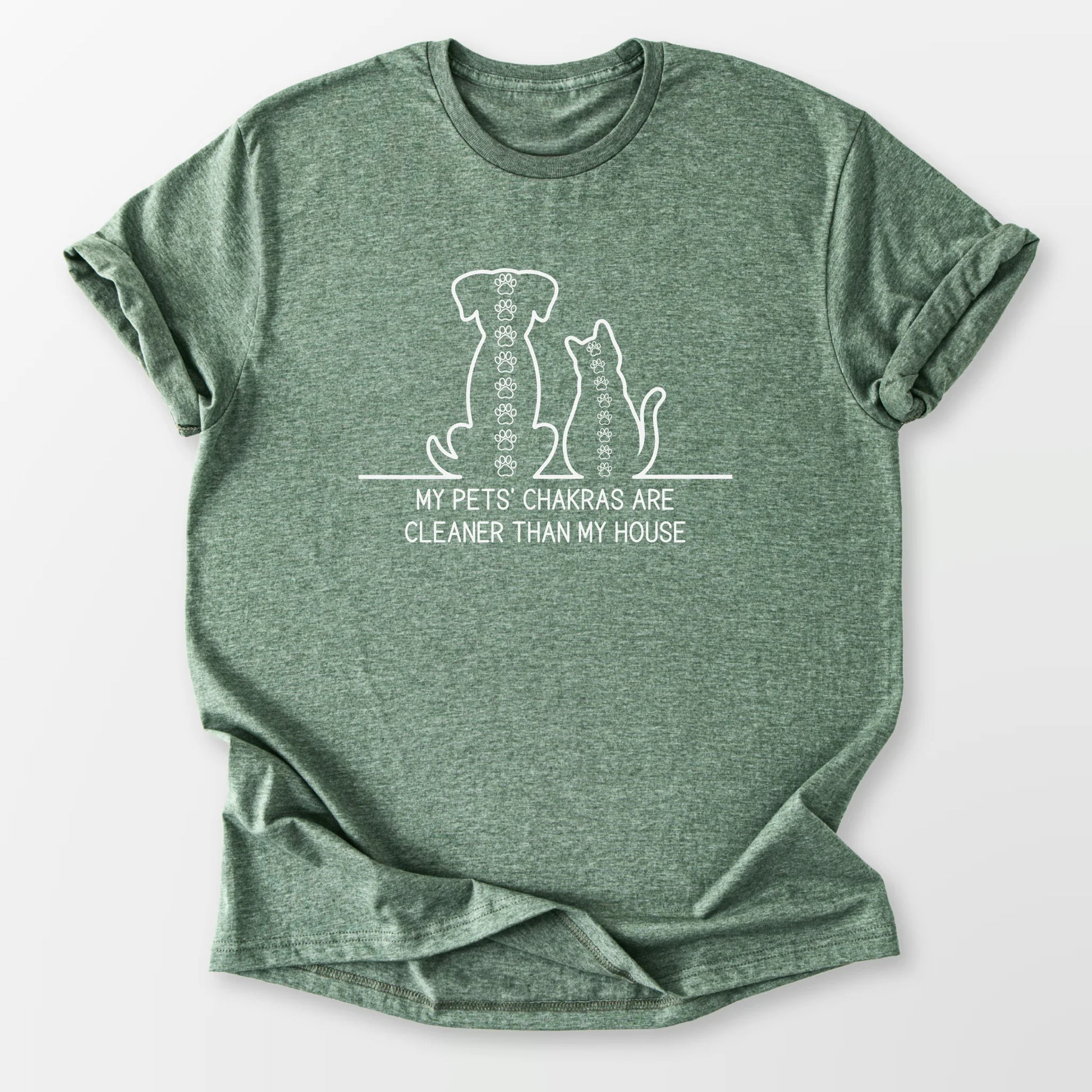 Clean Pet Chakras Tee Heather Military Green T-Shirt