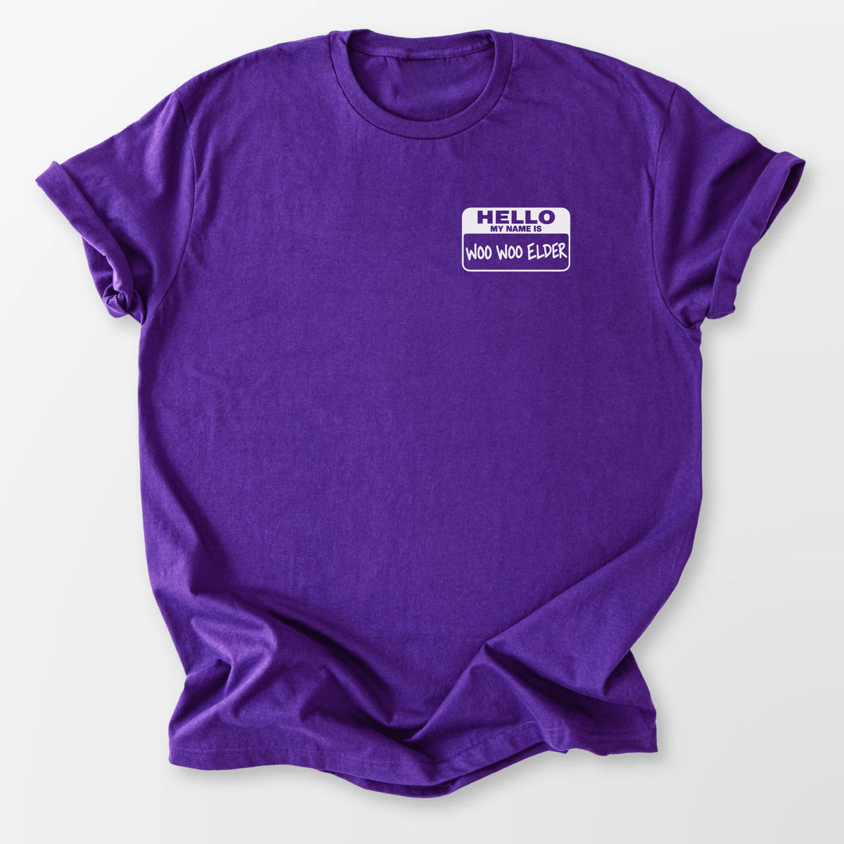 Woo Woo Elder Name Tag Tee Purple T-Shirt