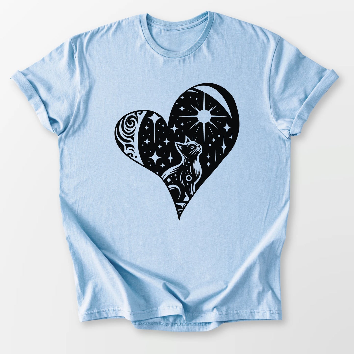 Feline Celestial Heart Tee Light Blue T-Shirt