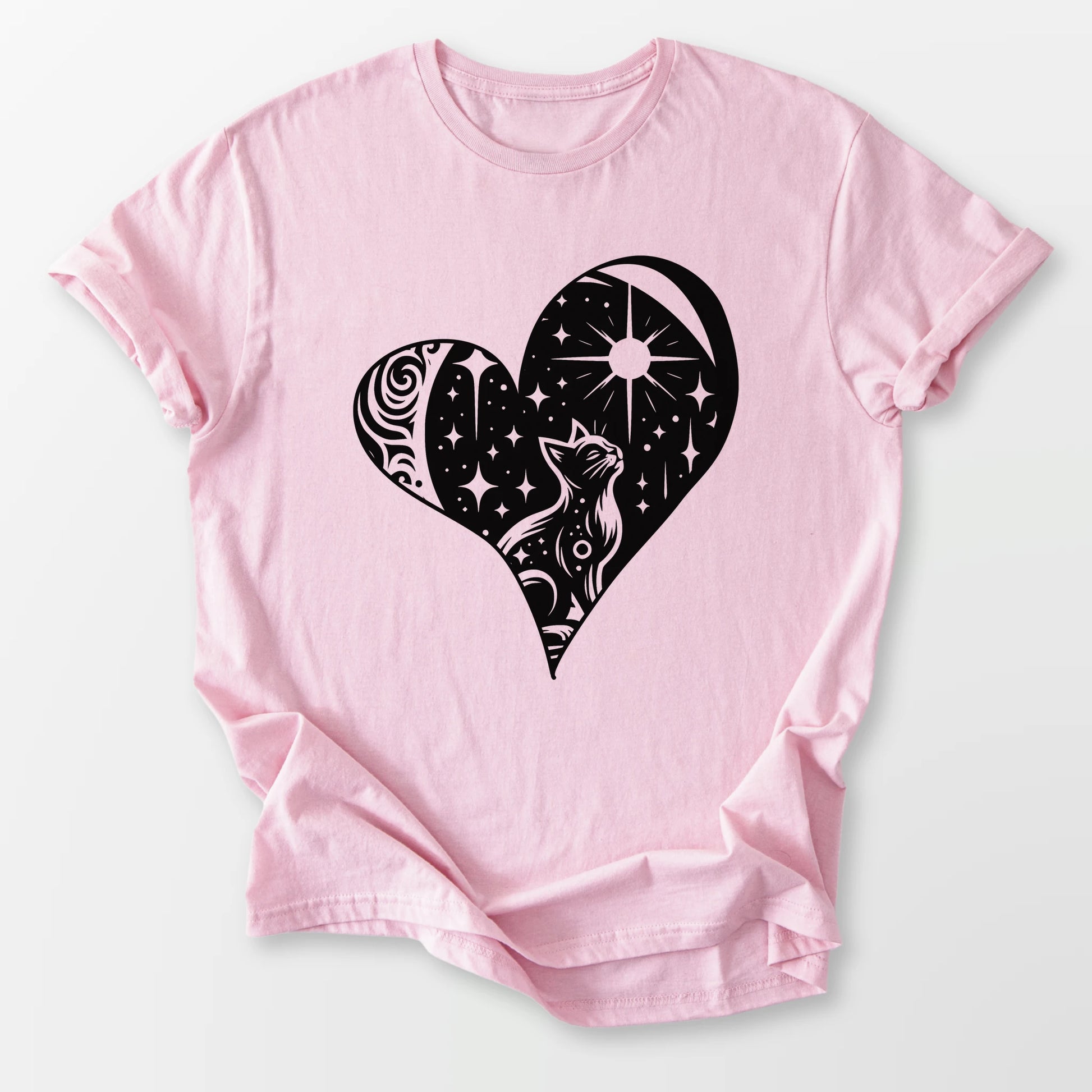 Feline Celestial Heart Tee Light Pink T-Shirt
