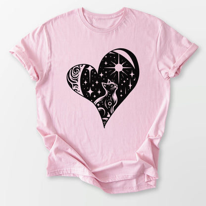 Feline Celestial Heart Tee Light Pink T-Shirt
