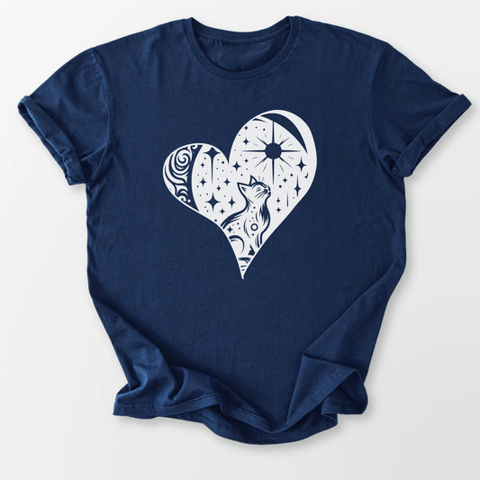 Feline Celestial Heart Tee Navy T-Shirt