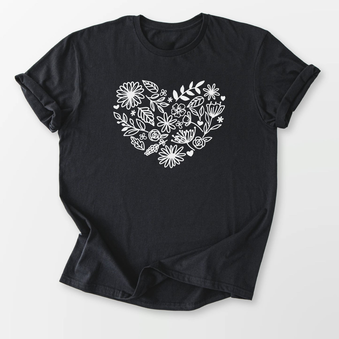 Floral Heart Tee Black T-Shirt