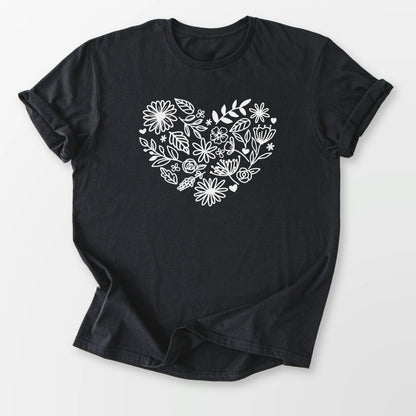 Floral Heart Tee Black T-Shirt