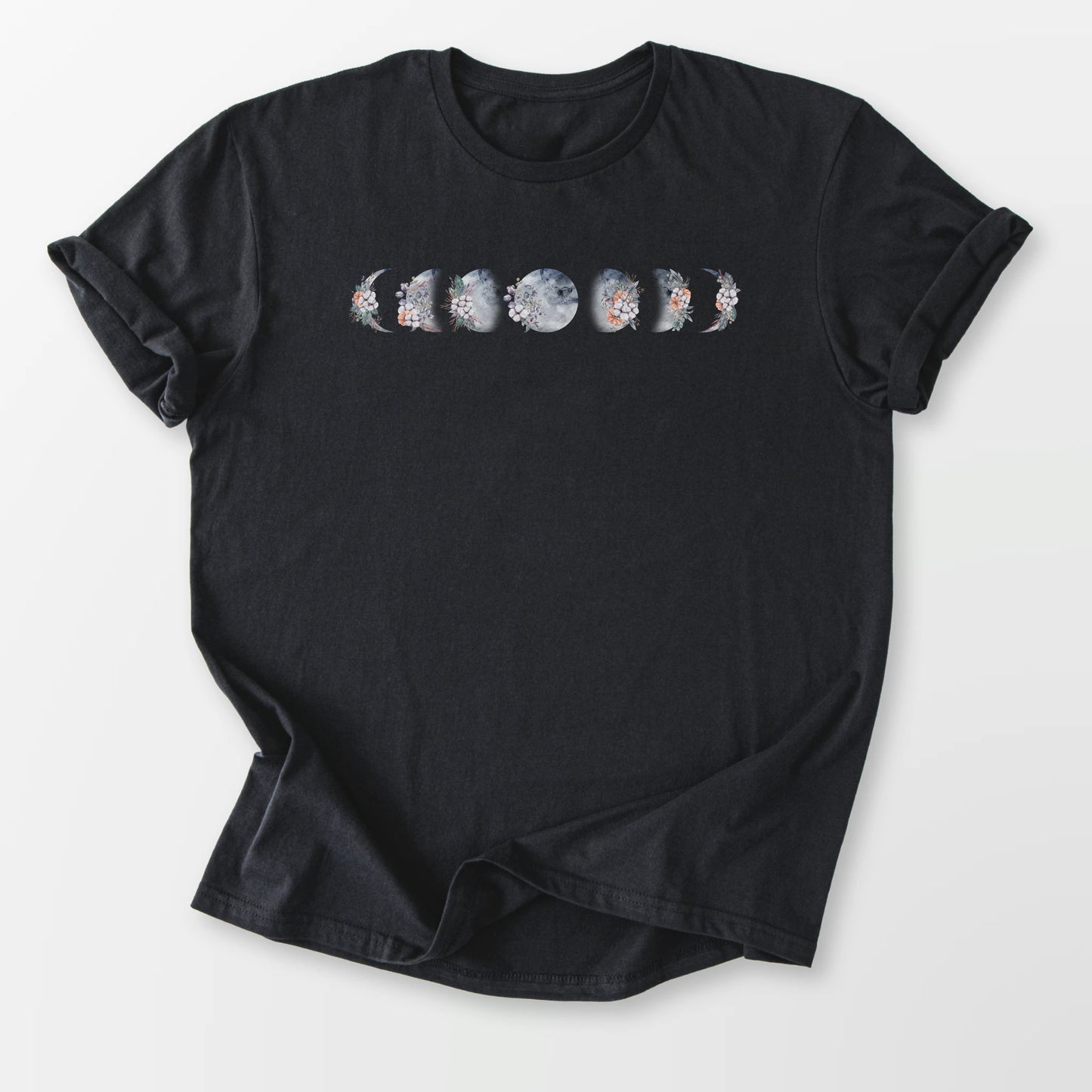 Floral Moon Phases Tee Black T-Shirt