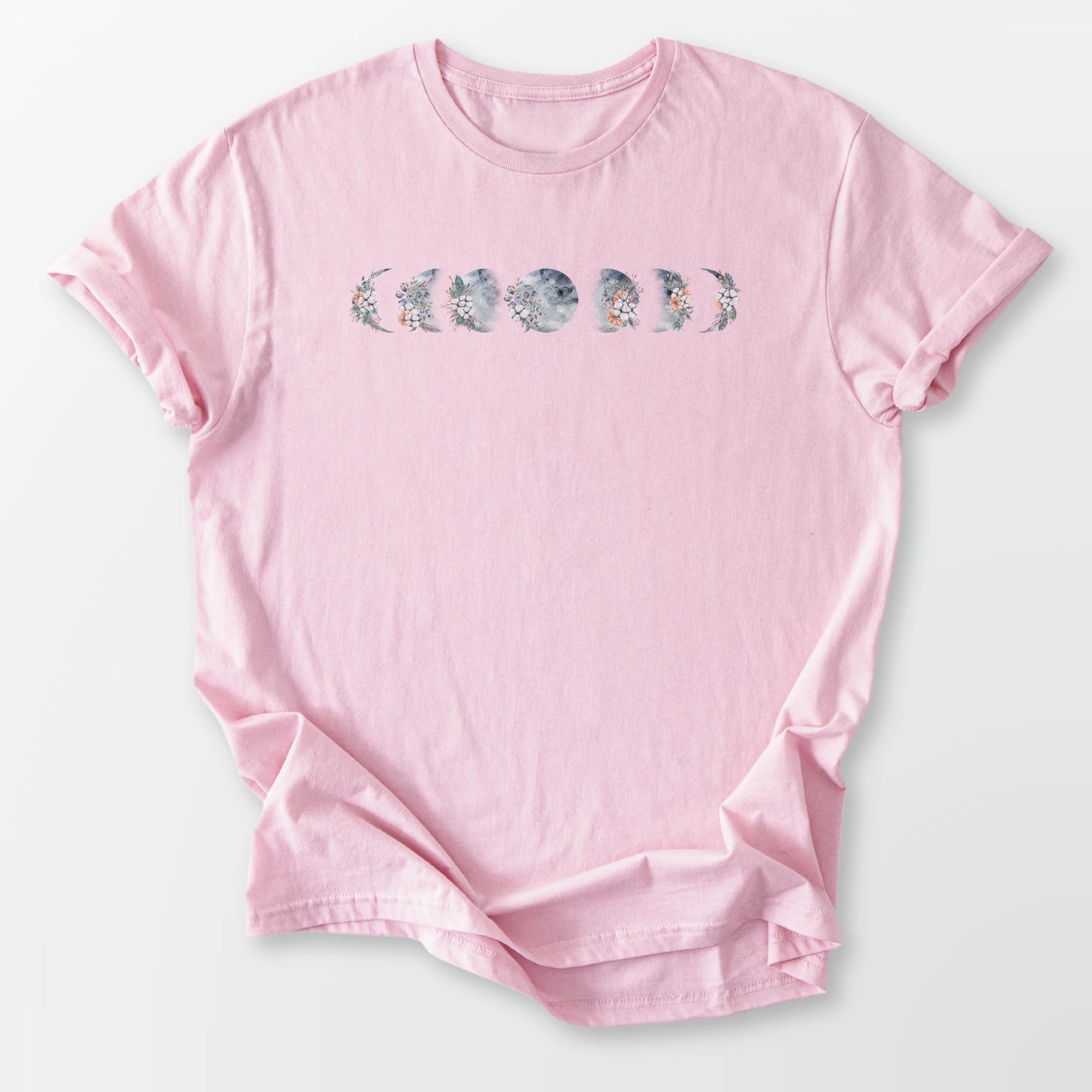 Floral Moon Phases Tee Light Pink T-Shirt