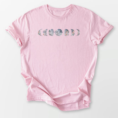 Floral Moon Phases Tee Light Pink T-Shirt