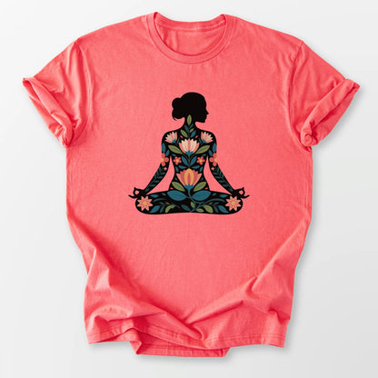 Floral Yogi Tee Coral Silk T-Shirt