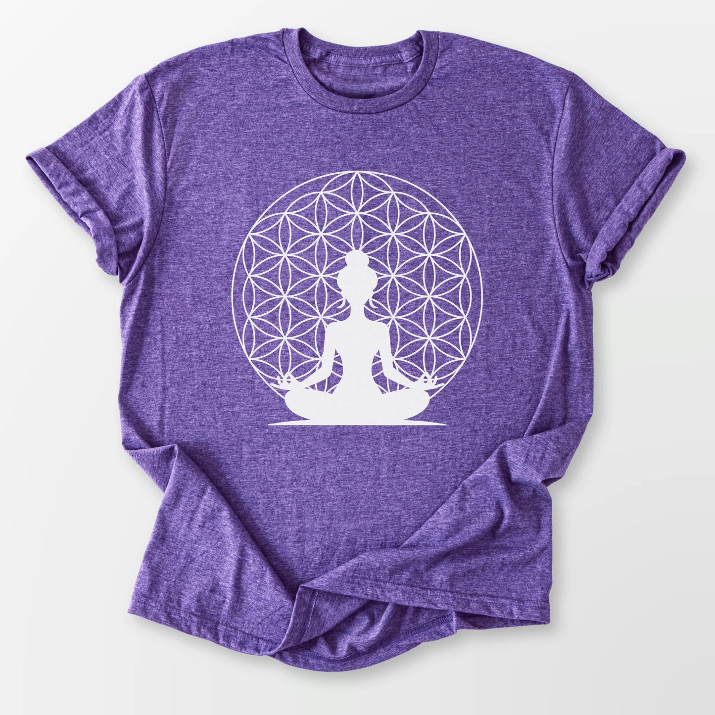 Flower of Life Sukhasana Tee Heather Purple T-Shirt