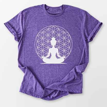 Flower of Life Sukhasana Tee Heather Purple T-Shirt