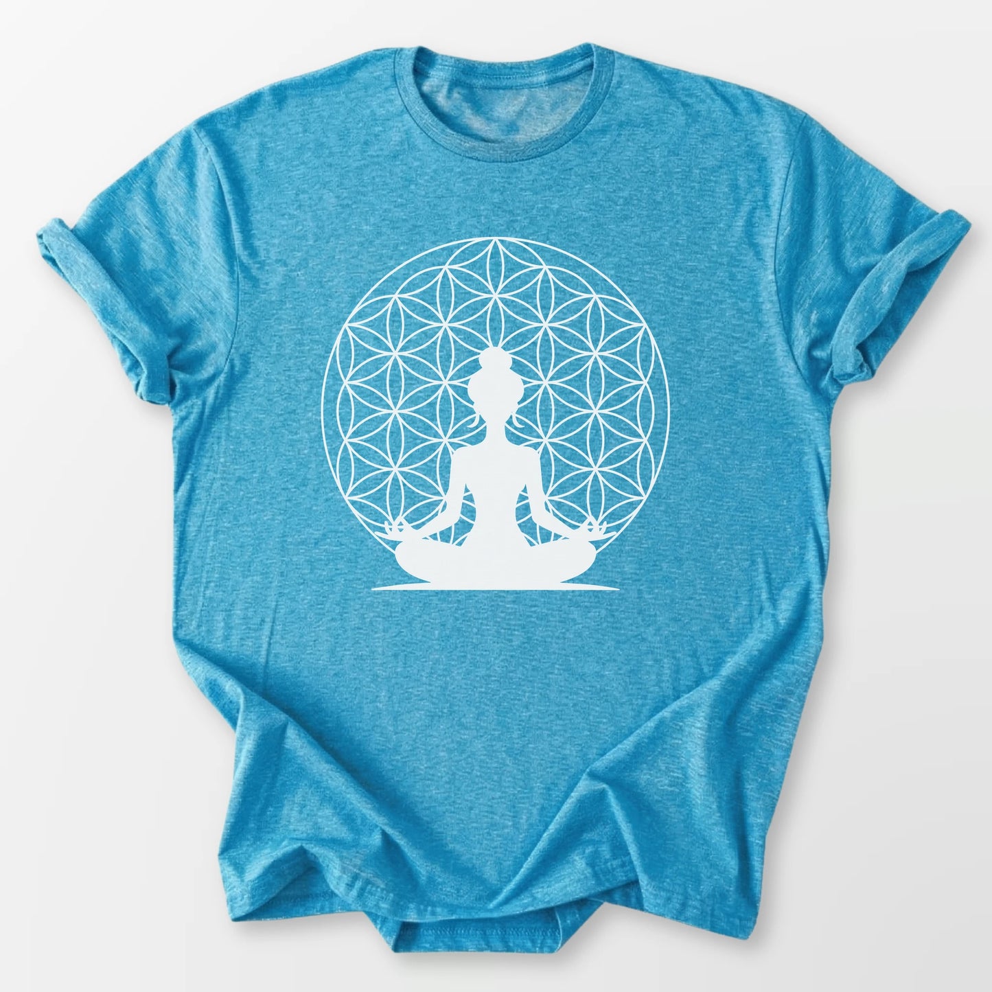 Flower of Life Sukhasana Tee Heather Sapphire T-Shirt